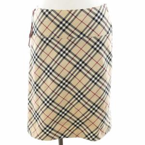 BURBERRY BLUE LABEL ノバチェック タイトスカート ひざ丈 コットン 38 S ベージュ 黒 ブラック 赤 レッド