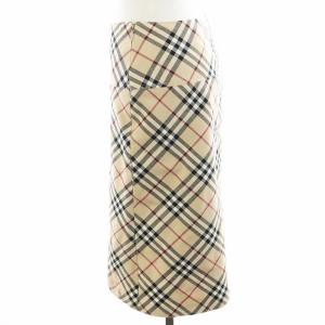 BURBERRY BLUE LABEL ノバチェック タイトスカート ひざ丈 コットン 38 S ベージュ 黒 ブラック 赤 レッド