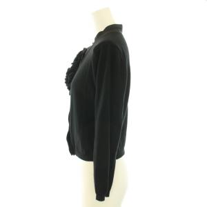 Max Mara ニットカーディガン 長袖 花モチーフ ハイゲージ 絹 シルク カシミヤ混 M 黒 ブラック