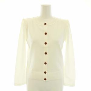 René 21SS アセテートブレンドボタンカーディガン ニット クルーネック 長袖 ハイゲージ 肩パット 34