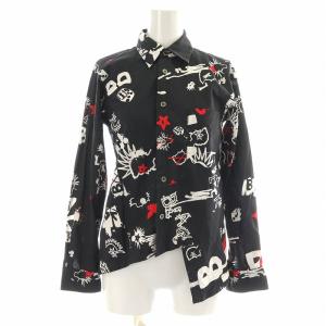 AD2015 シャツ 長袖 総柄 XXS 黒 ブラック 白 ホワイト 赤 レッド