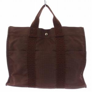HERMES エールラインMM トートバッグ ハンドバッグ キャンバス 茶 ブラウン /BM OH