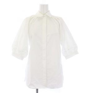 LANTERN SLV SHIRT W LATTICE TRIM ブラウス シャツ 五分袖 ランタンスリーブ 2 M 白 ホワイト