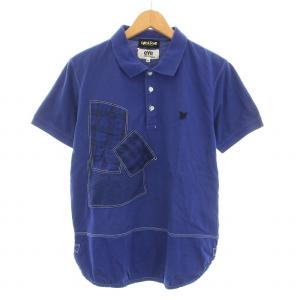 Lyle＆Scott ポロシャツ カットソー 半袖 レギュラーカラー パッチワーク 切替 鹿の子 M 青 ブルー