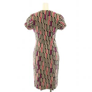 DIANE von FURSTENBERG ワンピース ロング スクエアネック 半袖 総柄 ウール混 2 M ベージュ 黒 ブラック ピンク