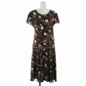 セットアップ 上下 2点セット ブラウス フレアスカート ひざ丈 花柄 チュール ペチコート付き フレンチスリーブ