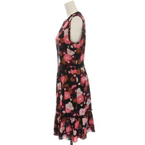 kate spade new york ノースリーブ ワンピース ひざ丈 花柄 刺繍 4 L 黒 ブラック ピンク 茶 紫