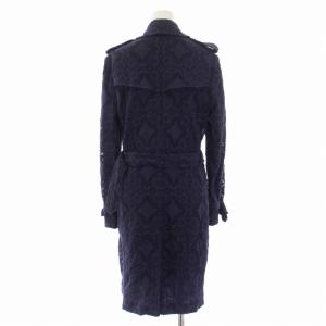 BURBERRY LONDON トレンチコート ロング ウエストベルト 総レース ナイロン 38 ネイビー