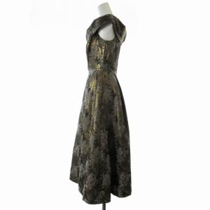 Calvin Klein タグ付き フレアワンピース ドレス マキシ ロング ノースリーブ オフショルダー 総柄 4 XL 金色 グレー