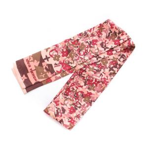 LOUIS VUITTON リボンスカーフ バンドー モノグラム 総柄 アーティ ピンク 赤 茶