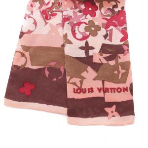 LOUIS VUITTON リボンスカーフ バンドー モノグラム 総柄 アーティ ピンク 赤 茶