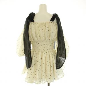 SNIDEL 24SS ウエストシャーリングリボンブラウス シャツ オフショル 七分袖 バルーンスリーブ ドット柄 F 白 ホワイト SWFB241135