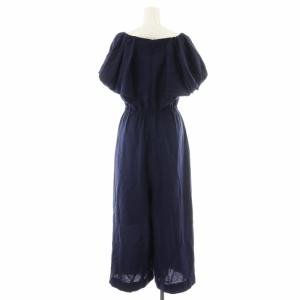 JUSGLITTY 23SS フェイクリネンロンパース オールインワン ギャザー ワイド パフスリーブ 半袖 2 M 紺 ネイビー