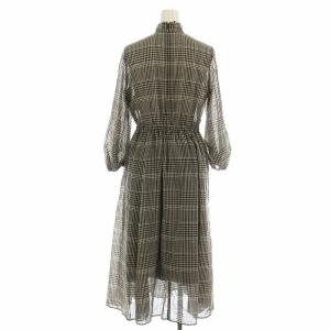 ANAYI 23AW チェックウールボイルボウタイワンピース ロング ミモレ フレア 七分袖 リボン シアー シースルー ペチコート付き