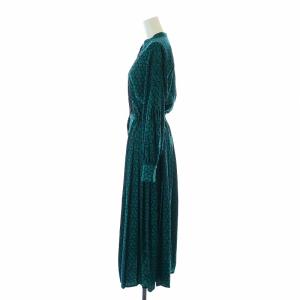 SHIPS 24AW 花柄 バンドカラー サイド プリーツ ワンピース シャツワンピース フレア ロング マキシ 長袖 S ダークグリーン