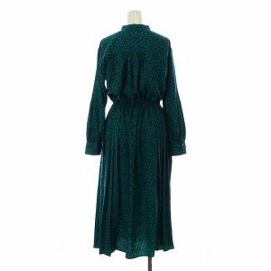 SHIPS 24AW 花柄 バンドカラー サイド プリーツ ワンピース シャツワンピース フレア ロング マキシ 長袖 S ダークグリーン