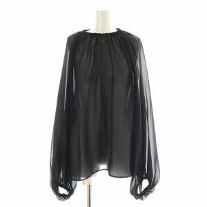23SS Sheer ブラウス 長袖 シアー シースルー バルーンスリーブ ギャザー F 黒 ブラック 23051500801030