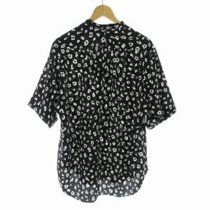 EDIFICE 24SS パターンデシン半袖スタンドカラーシャツ 総柄 S 黒 ブラック 白 ホワイト 24051300100010