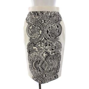 タイト スカート ひざ丈 ペイズリー柄 総柄 38 M 白 ホワイト 黒 /YM