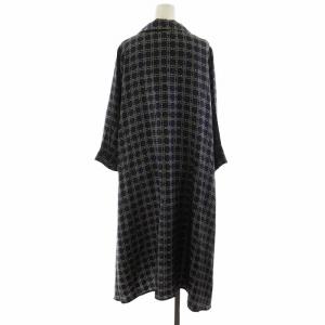 Max Mara イントレンド INTREND ワンピース ミモレ ロング 七分袖 総柄 シルク 絹 42 L グレー 紺 ネイビー