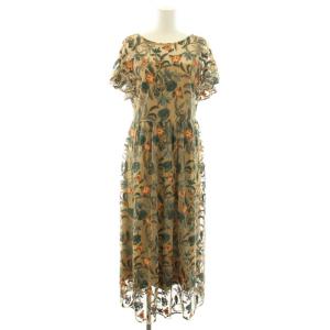 21SS ボタニカルチュール刺繍ワンピース ロング 半袖 シアー インナーキャミワンピ 花柄 ボタニカル柄 タグ付き 36