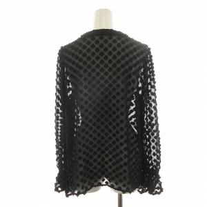 GRACE CONTINENTAL カーディガン 長袖 フラワーモチーフ 総柄 シアー Vネック シースルー 38 M 黒 ブラック