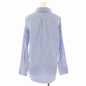 MADISONBLUE シャツ 長袖 ストライプ ロゴ 刺繍 02 M 青 ブルー 白 ホワイト