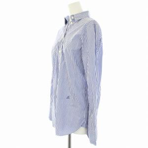 MADISONBLUE シャツ 長袖 ストライプ ロゴ 刺繍 02 M 青 ブルー 白 ホワイト