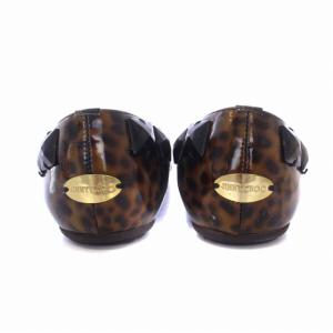 JIMMY CHOO パンプス フラット アニマル柄 スタッズ加工 エナメル 36.5 23.5?p 茶 ブラウン 黒 ブラック