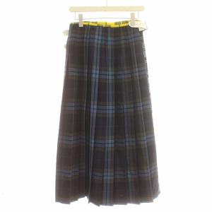 O'NEIL OF DUBLIN スカート チェック ラップスカート ロング プリーツスカート ウール 10 M ネイビー グレー 黄色