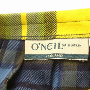 O'NEIL OF DUBLIN スカート チェック ラップスカート ロング プリーツスカート ウール 10 M ネイビー グレー 黄色