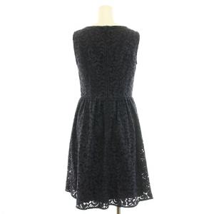 ANAYI フレアワンピース ギャザー ひざ丈 ノースリーブ クルーネック レース 36 S 紺 ネイビー