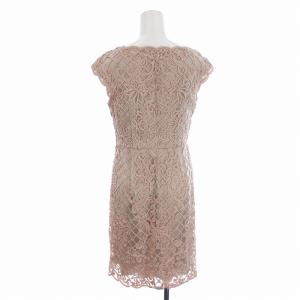 ANAYI ワンピース ひざ丈 ノースリーブ 総柄 レース サイドファスナー36 S ベージュ ピンク