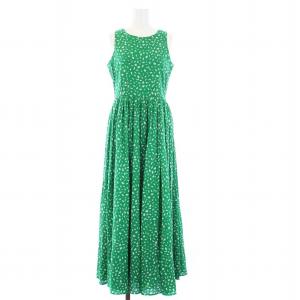 ワンピース ロング ノースリーブ クルーネック 総柄 36 S 緑 グリーン 3211234105 /BM