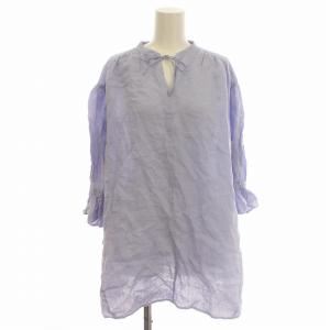 24SS LIBECO リネン 麻 ティアード チュニック ブラウス 七分袖 38 M 水色 ライトブルー