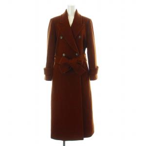 19AW サイドスリットロングチェスターコート ダブル ウール ベルト付き S 茶 ブラウン 1219600006