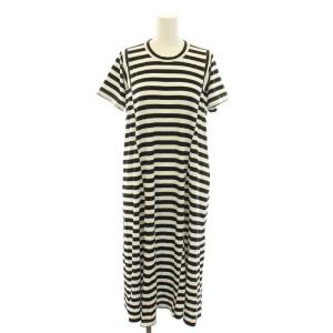 コムコム AD2020 ワンピース ロング クルーネック 半袖 ボーダー柄 XS 黒 ブラック 白 ホワイト