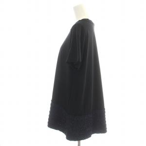 STELLA McCARTNEY Tシャツ カットソー 半袖 クルーネック 切替 フリル ギャザー 40 M 黒 ブラック 紺 ネイビー