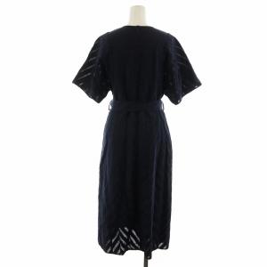 CYCLAS ワンピース ロング丈 半袖 コットン 麻 リネン混 34 XS 紺 ネイビー