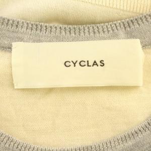 CYCLAS ニット カットソー バイカラー ウール 薄手 長袖 S グレー アイボリー
