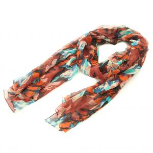 ストール シアー シースルー シルク ロゴ 総柄 茶 ブラウン マルチカラー