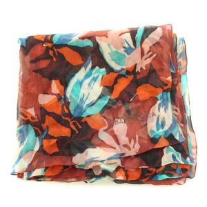 BALENCIAGA ストール シアー シースルー シルク ロゴ 総柄 茶 ブラウン マルチカラー