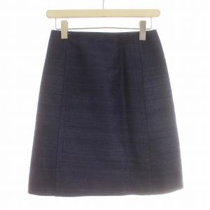 PRADA 17年製 P1824G スカート シルク ひざ丈 台形スカート 36 S ネイビー 紺