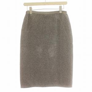 LOUIS VUITTON ニットスカート ラメ カシミヤ混 タイト スカート ヒザ下 S シルバー