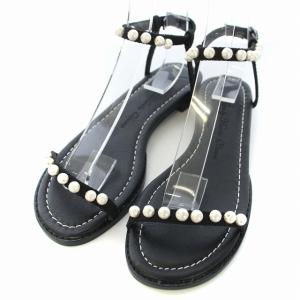 VOYAGE パールストラップ サンダル フラット 34 22.5cm 黒 ブラック /TK