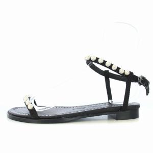 TSURU by Mariko Oikawa VOYAGE パールストラップ サンダル フラット 34 22.5cm 黒 ブラック /TK