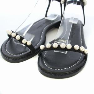TSURU by Mariko Oikawa VOYAGE パールストラップ サンダル フラット 34 22.5cm 黒 ブラック /TK