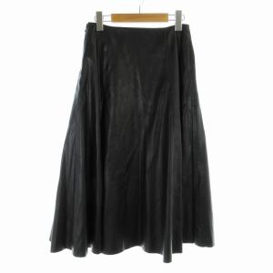 ESTNATION フレアスカート ミモレ ロング フェイクレザー 36 S 黒 ブラック