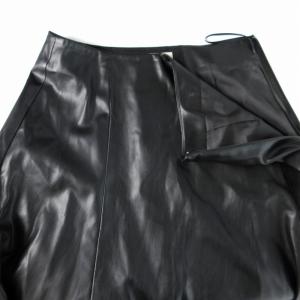 ESTNATION フレアスカート ミモレ ロング フェイクレザー 36 S 黒 ブラック