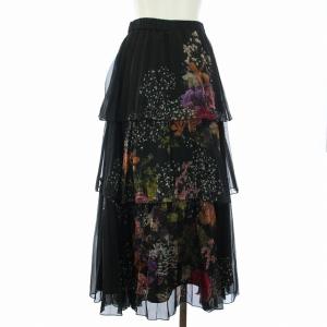Ameri VINTAGE 23AW UND DARIA TIERED PLEATS SKIRT スカート ロング 花柄 プリーツ S 黒 ブラック 02320990500